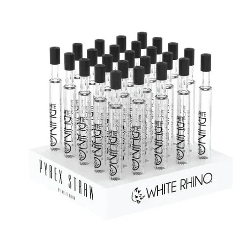 White Rhino Pyrex Glass Straw V2 With Black Silicone Cap